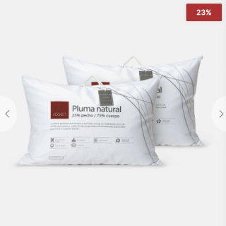 Set 2 Almohada Pluma Natural 25% S/Fuelle